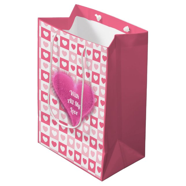 Sac Cadeau Moyen Collection d'amour du coeur rose moderne (Devant Angle)