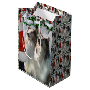 Sac Cadeau Moyen Collies et Santa Noël