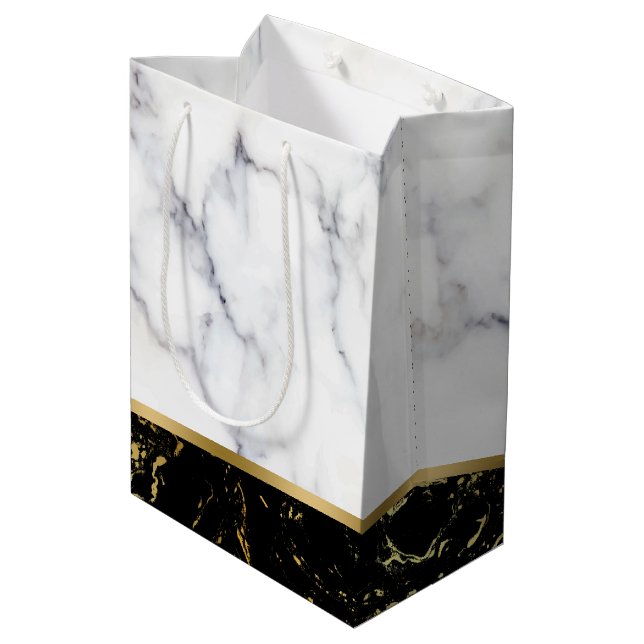 Sac Cadeau Moyen Combinaison de faux marbre blanc et noir (Dos Angle)
