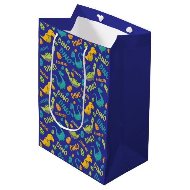Sac Cadeau Moyen Conception de dinosaures  (Devant Angle)