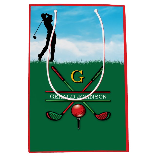 Sac Cadeau Moyen Conception de monogramme de golfeur de Noël (Devant)