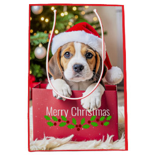 Sac Cadeau Moyen Conception de Noël de chiot Beagle mignon,