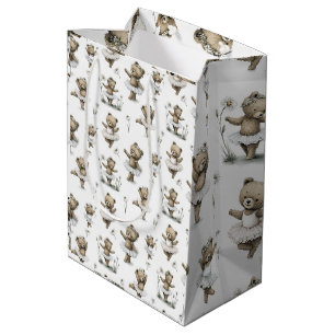 Sac Cadeau Moyen Conception d'ours ballerine à l'aquarelle mignonne