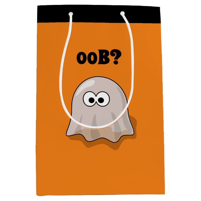 Sac Cadeau Moyen Confused Ghost Says "Oob?" Funny Halloween Cartoon (Devant)