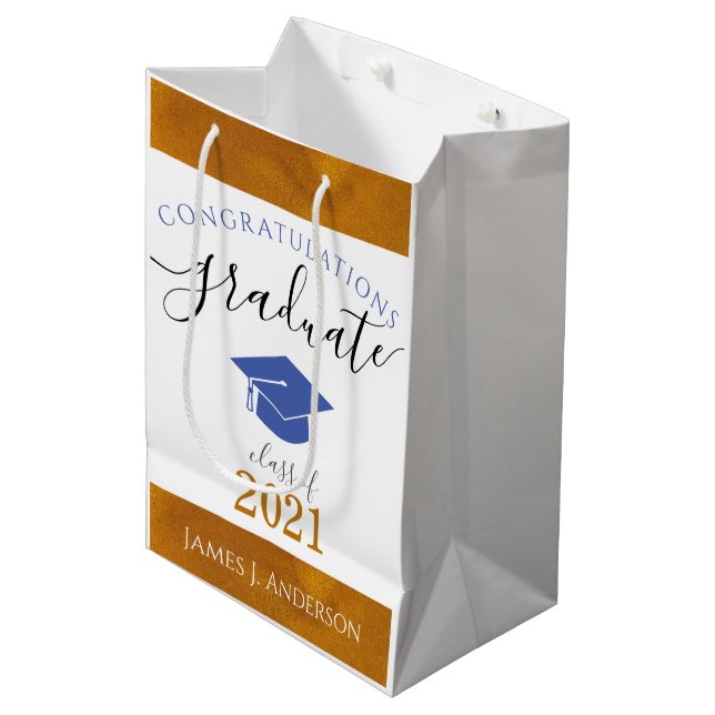 Sac Cadeau Moyen Congrats Customisés - Classe supérieure Année Bleu (Devant Angle)