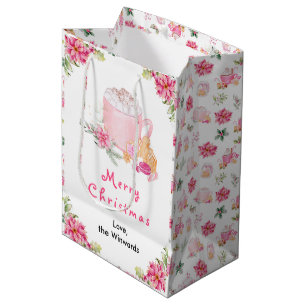 Sac Cadeau Moyen Cookies de vacances et cacao rose Joyeux Noël