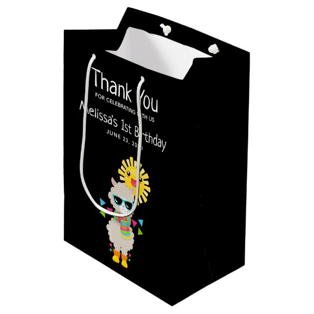 Sac Cadeau Moyen Cool Llama et souriant Kawaii Sun Merci (Devant Angle)