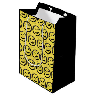Sac Cadeau Moyen Cool Sardé Joyeux visage souriant motif jaune