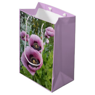 Sac Cadeau Moyen Coquelicots Mauve Violet Rose Violet Aquarelle Moy