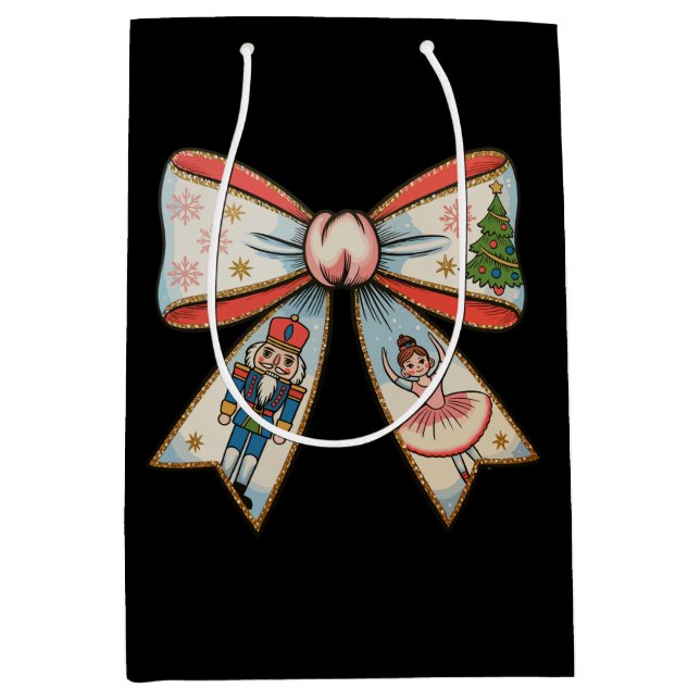 Sac Cadeau Moyen Coquette Bow Nutacker Noël Famille Vacances (Devant)