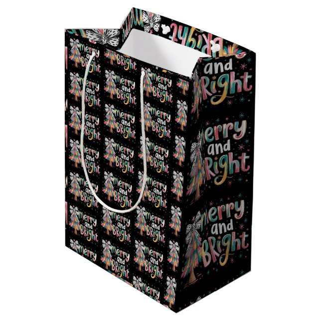 Sac Cadeau Moyen Coquette Parties scintillant Noël Arbre Joyeux et  (Dos Angle)