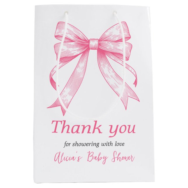 Sac Cadeau Moyen Coquette Pink Bow Retro Baby shower fille (Devant)