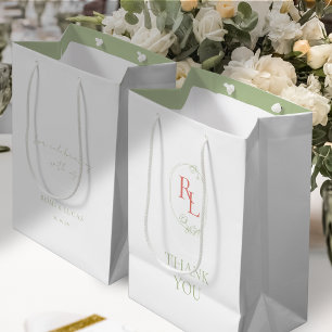Sac Cadeau Moyen Corail blanc vert   Merci Mariage de monogramme