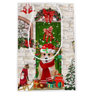Sac Cadeau Moyen corgi Chien Noël