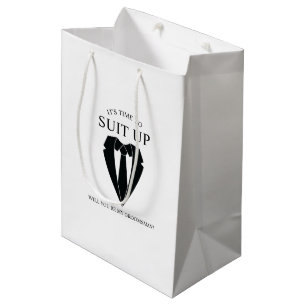 Sac Cadeau Moyen Costume Mariage noir et Cravate Groomsman Proposit