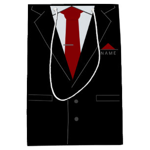 Sac Cadeau Moyen Costume noir élégant et cravate rouge - ajoutez