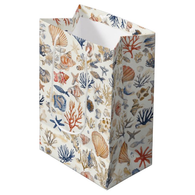 Sac Cadeau Moyen Côtière rustique - Coquillages, Starfish, Reef (12 (Devant Angle)
