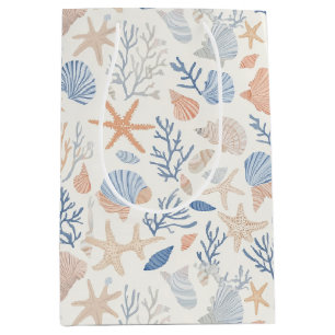 Sac Cadeau Moyen Côtière rustique - Coquillages, Starfish, Reef (34