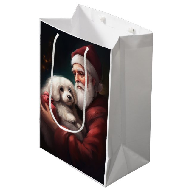 Sac Cadeau Moyen Coton De Tulear Avec Noël Du Père Noël (Devant Angle)
