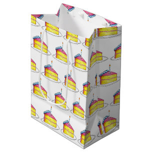 Sac Cadeau Moyen Couche rose jaune Joyeux gâteau d'anniversaire cha