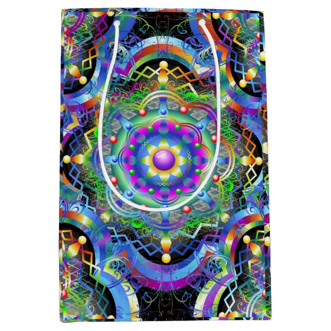 Sac Cadeau Moyen Couleurs psychédéliques Universe Mandala (Devant)