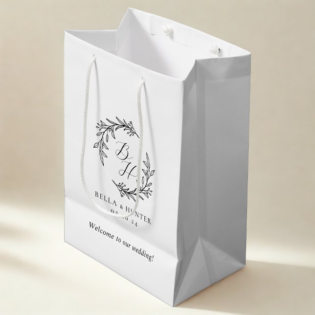 Sac Cadeau Moyen Couronne de fleurs mariage monogramme de bienvenue (Créateur téléchargé)