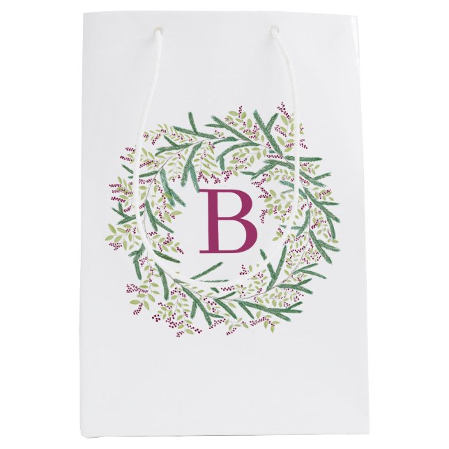 Sac Cadeau Moyen Couronne de Noël avec monogramme (Devant)