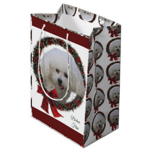 Sac Cadeau Moyen Couronne de Noël Bichon Frise