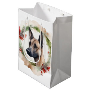 Sac Cadeau Moyen Couronne de Noël festive de Malinois belge
