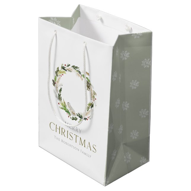 Sac Cadeau Moyen Couronne verte de Noël (Dos Angle)