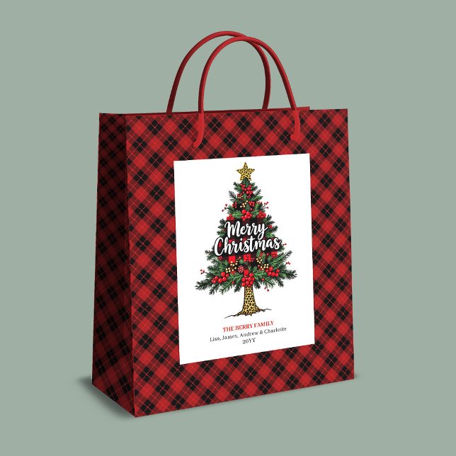 Sac Cadeau Moyen Cozy red black plaid gift bag Christmas custom (Cozy red black plaid gift bag Christmas custom)