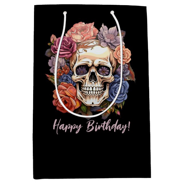 Sac Cadeau Moyen Crâne de fleurs (Devant)