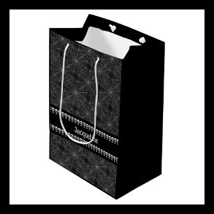 Sac Cadeau Moyen Crâne gothique noir personnalisé et nom de toile d
