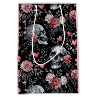 Sac Cadeau Moyen Crânes gothiques de cuisine avec Rose