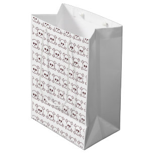 Sac Cadeau Moyen Crânes noir et blanc mignons Halloween