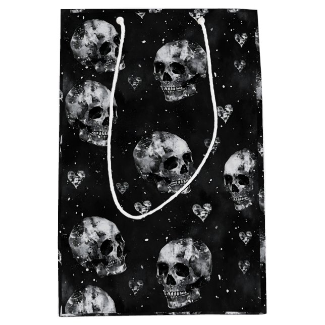 Sac Cadeau Moyen Crânes occultes gothiques avec Coeurs (Devant)