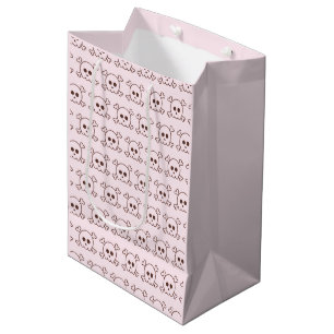 Sac Cadeau Moyen Crânes roses et noirs mignons Halloween rose