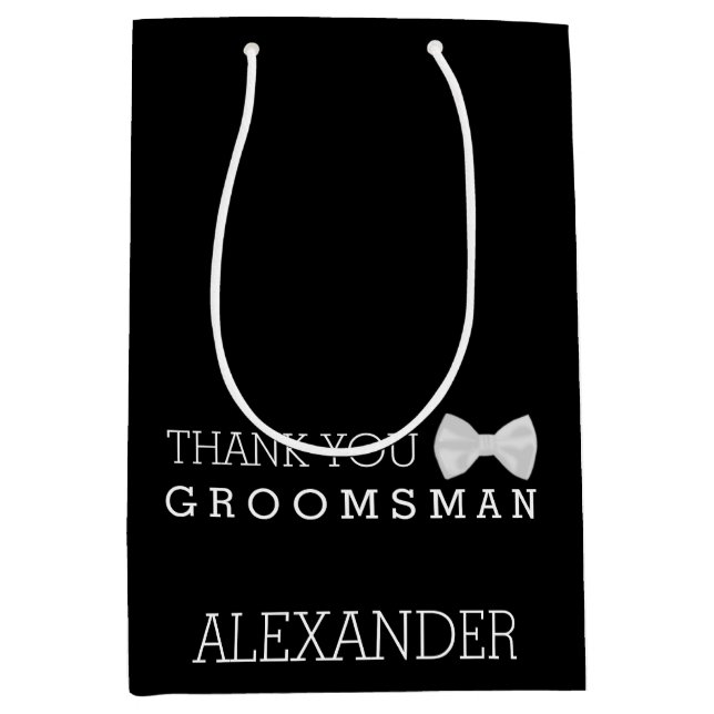 Sac Cadeau Moyen Cravate d'arc blanche personnalisée de Groomsman (Devant)