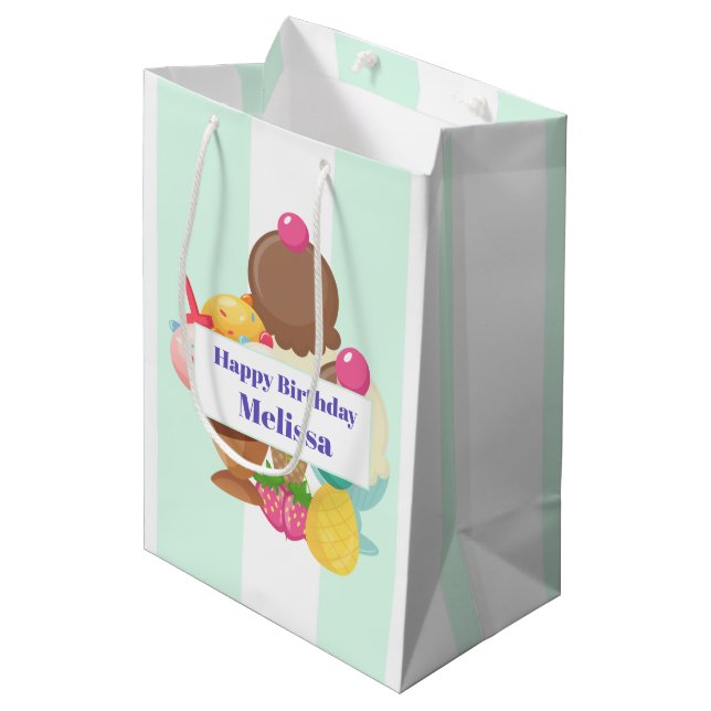Sac Cadeau Moyen Crème glacée Scoops avec arroses Anniversaire (Devant Angle)