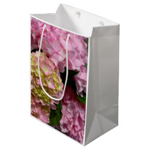 Sac Cadeau Moyen Crème rose Hydrangeas jaune rose vert floral