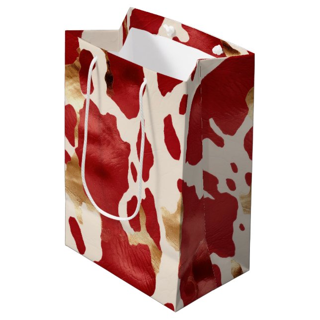 Sac Cadeau Moyen Crème Rouge Or Occidental (Devant Angle)
