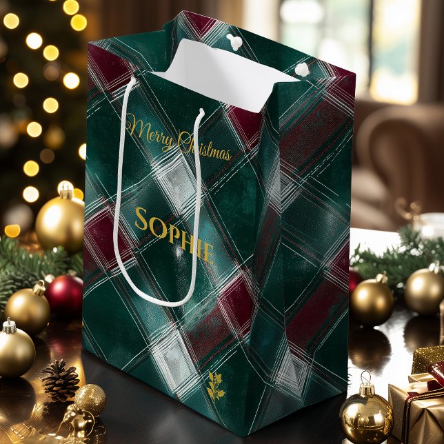 Sac Cadeau Moyen Cristal personnalisé vert et rouge-bordeaux (Créateur téléchargé)