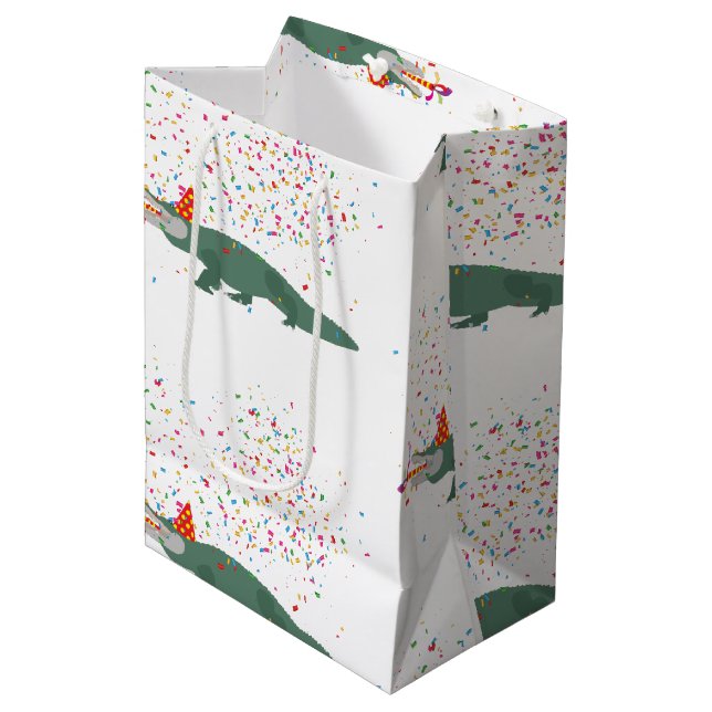 Sac Cadeau Moyen Crocodile d'alligator - Animaux ayant une fête (Devant Angle)