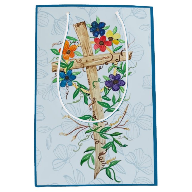 Sac Cadeau Moyen Croix florale chrétienne (Devant)