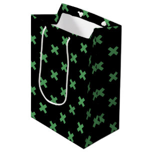 Sac Cadeau Moyen Croix verte coutures sur noir