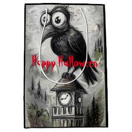 Sac Cadeau Moyen Crow noir gothique et tour Halloween Éffrayant
