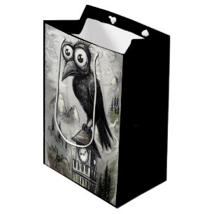 Sac Cadeau Moyen Crow noir gothique et tour Halloween Éffrayant