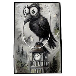 Sac Cadeau Moyen Crow noir gothique et tour Halloween Éffrayant