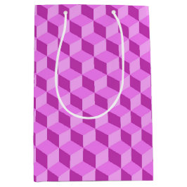 SAC CADEAU MOYEN CUBE GÉOMÉTRIQUE ROSE CLAIR MOTIFS