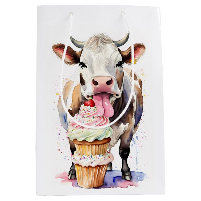 Sac Cadeau Moyen Cupcake Drôle De Vache Pour Les Amateurs De Vache (Devant)